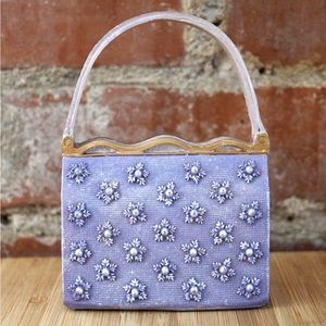 Miniature Collectible Purse Figurine Glamour Handbag Ceramic Frilly Decorative